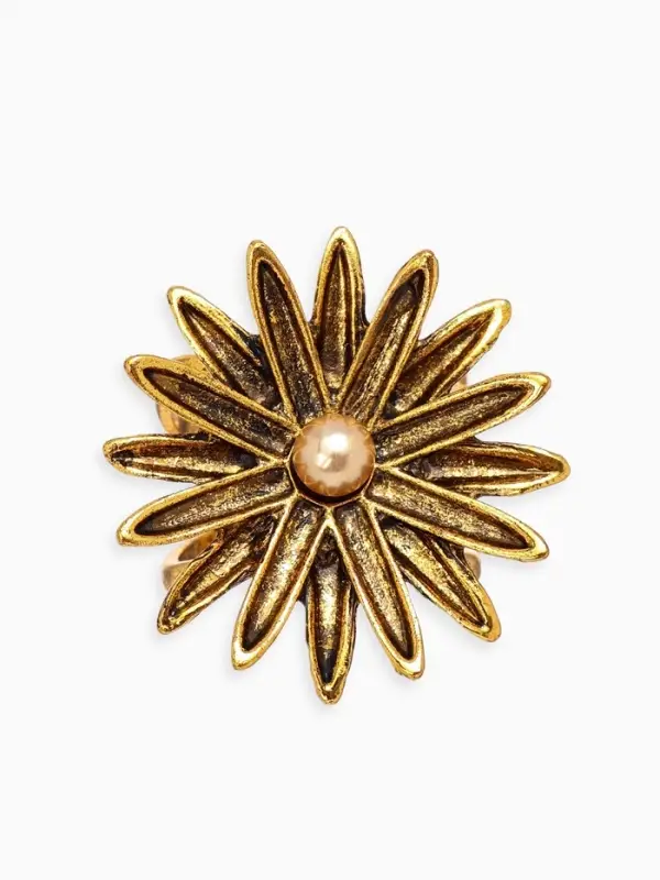 Кольцо для платка "Цветок Астра", цвет белый в чернёном золоте