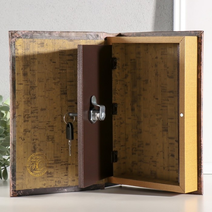 Сейф-книга дерево, кожзам, зеркало "Полёт на воздушном шаре" 24х16х5 см