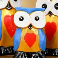 Набор сувенирный "Совята с сердечком" дерево H 15, 13, 11 см, цв. голубой с золотом