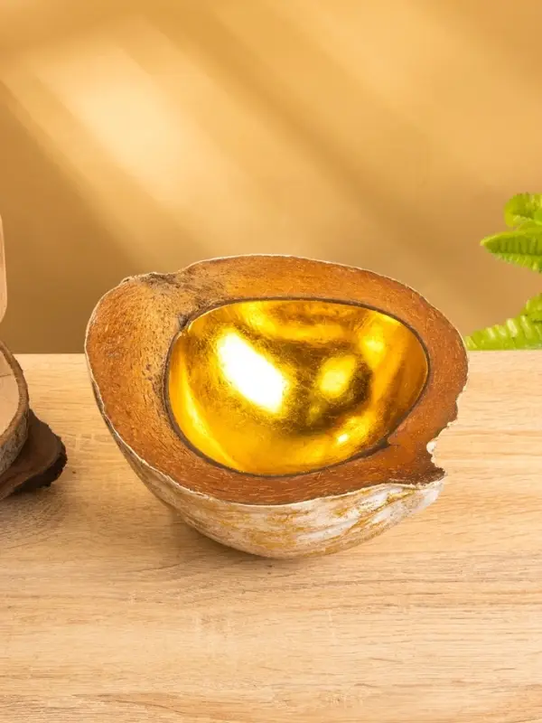 Чаша из кокоса, 18&times;18&times;10 см, бежево-золотая