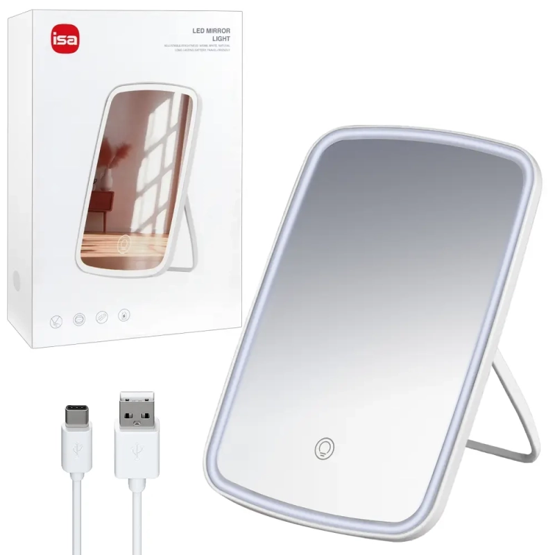 Настольное зеркало для макияжа с подсветкой ML-07 ISA белое