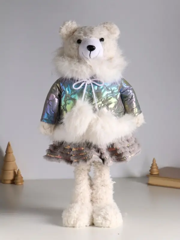 Кукла интерьерная "Медведица в серебристом пуховике" раздвижная 37-65 см 23х16х37 см