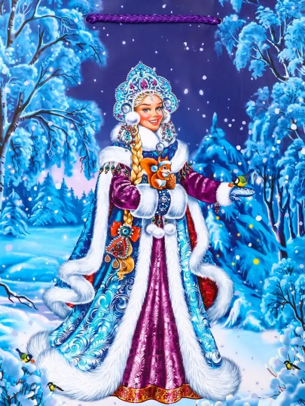 Пакет подарочный новогодний ламинированный, &laquo;Снегурочка&raquo; , 26&times;12&times;32 см