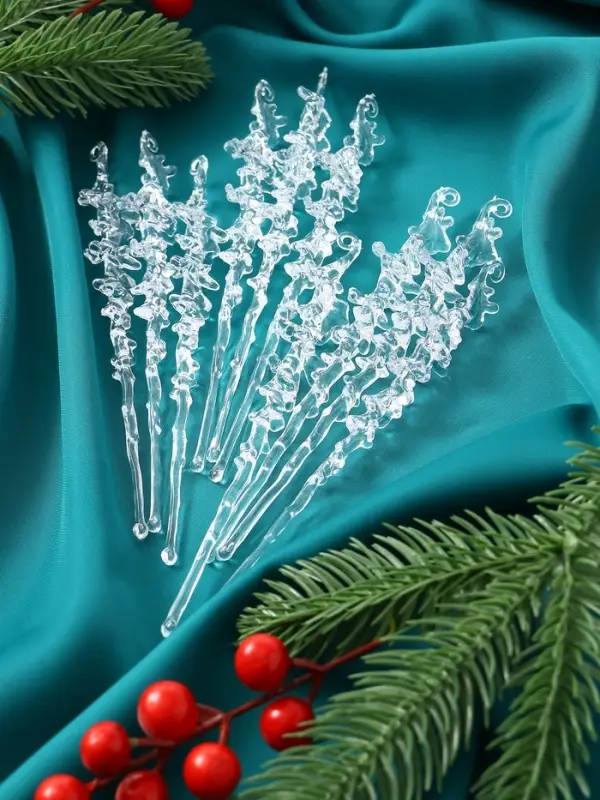 Украшение ёлочное &laquo;Сосулька люкс&raquo; (набор 10 шт) морозец, 14х1,5 см, прозрачный
