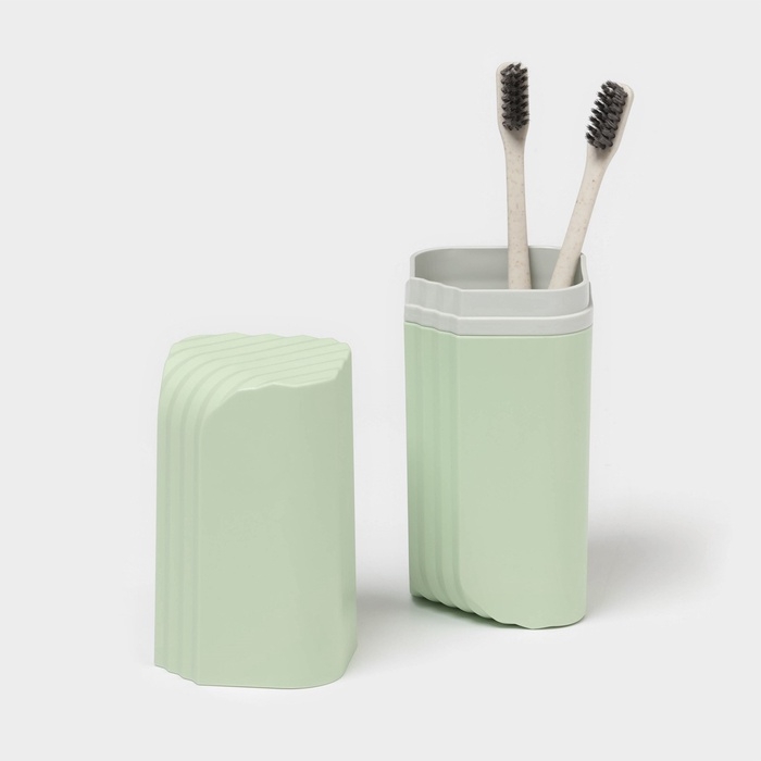 Футляр для зубной щётки и пасты &laquo;Рельеф&raquo;, пластик, 7&times;7&times;20,5 см, фисташковый