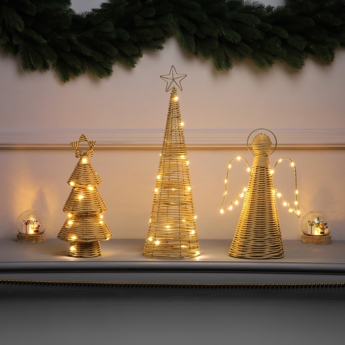 Фигура световая "Ёлочка плетённая", 30х13х13 см, 20 LED, батарейки ААх2 (не в комплекте), свечение теплое белое