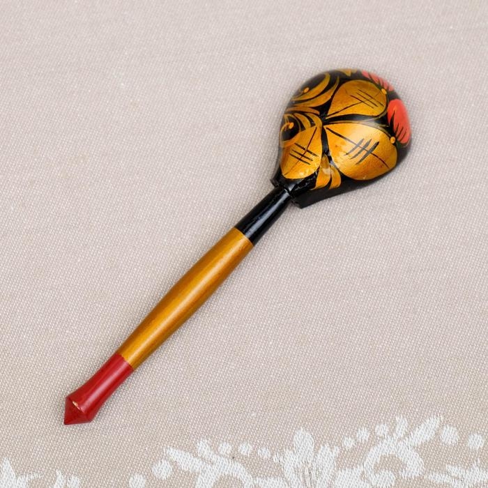 Сахарница дерево хохлома &laquo;Ягодка&raquo; с ложкой, 10.5&times;11 см