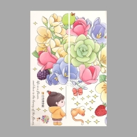 Наклейка пластик интерьерная цветная "Девочка с котиком и букетом" 2 листа 30х90 см