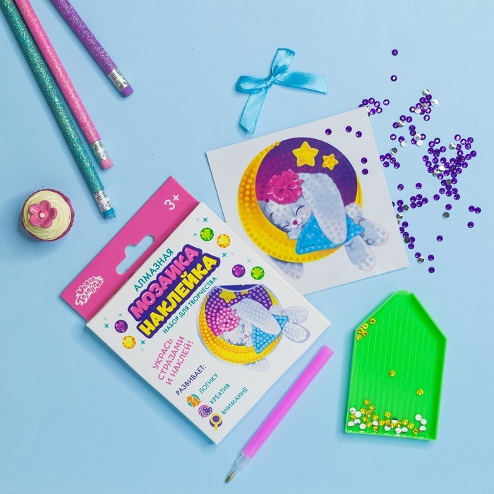 Алмазная мозаика-стикер на наклейке для детей &laquo;Зайка&raquo;