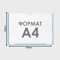 Карман плоский А4, 22,3&times;0,2&times;31 см, с двухсторонним скотчем для крепления ПЭТ 0,7 мм (горизонтально)