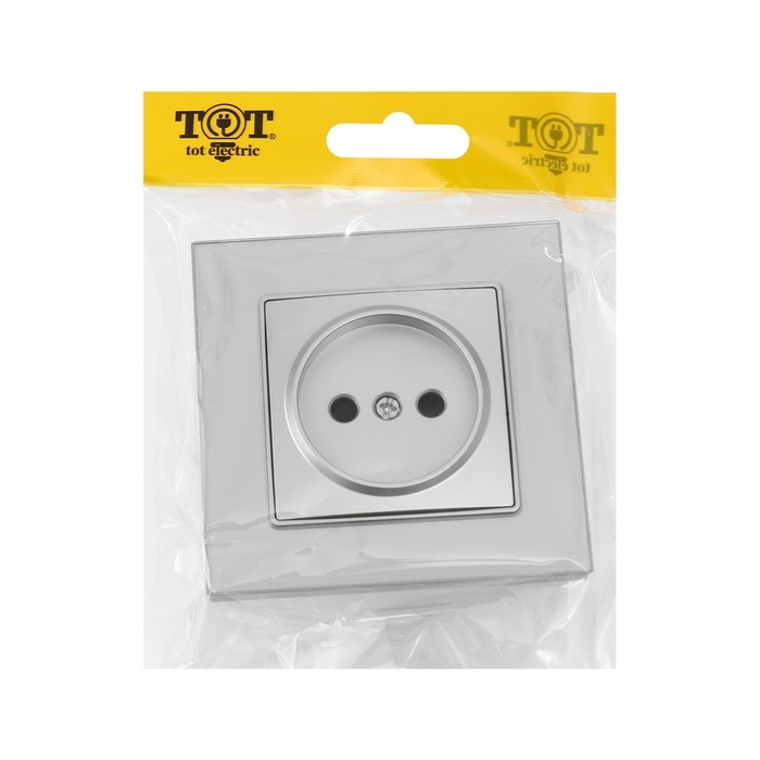 Розетка одноместная TOT Glossy Glass, 10 А, скрытая, без з/к, стекло, серебристая
