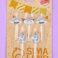 Набор свечей для торта, 5 шт "Единороги и облака", белые