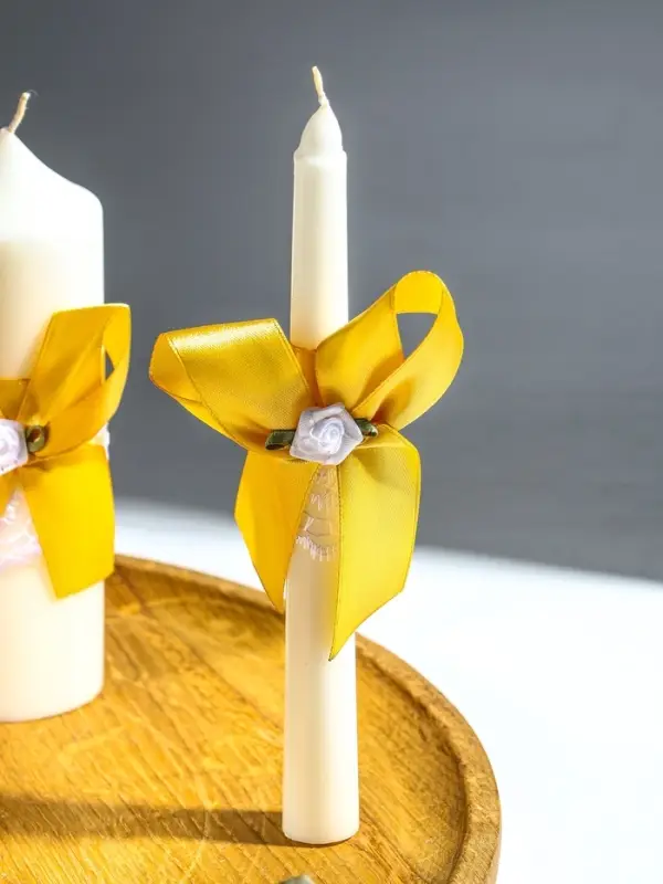 Свечи свадебные "Пышный" набор 3 шт (16 см + 2 шт по 18 см), золотистый