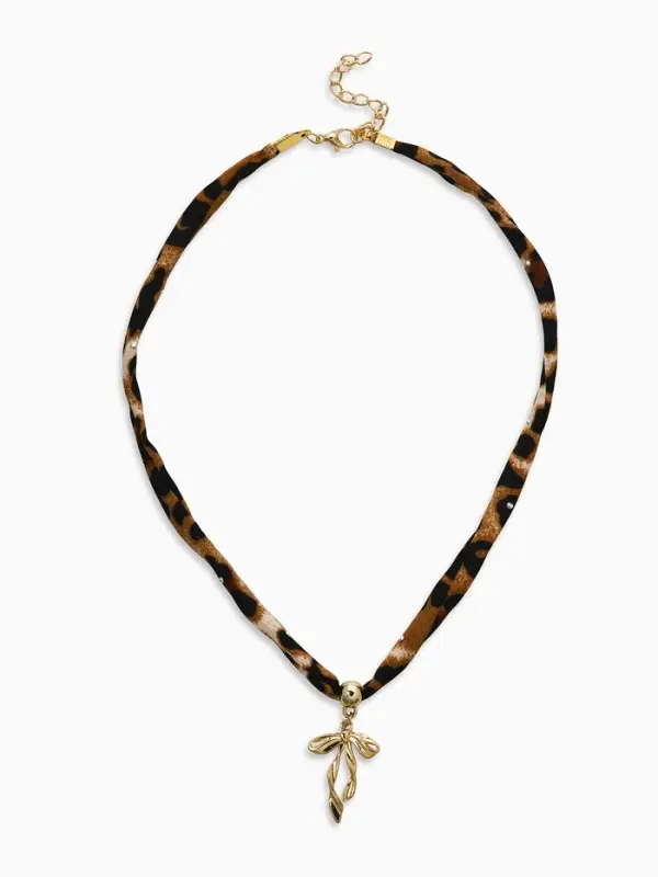 Колье "Новый стиль" бантик, леопард, в золоте 40+удл