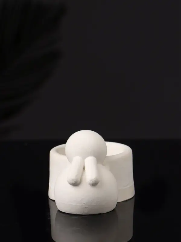 Подсвечник "Заяц с чашей" 8х6х4 см, натуральный, гипс