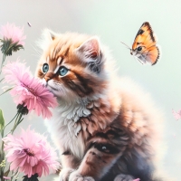 Пакет подарочный ламинированный вертикальный &laquo;Котик и цветок&raquo;, M 26 &times; 32 &times; 12 см