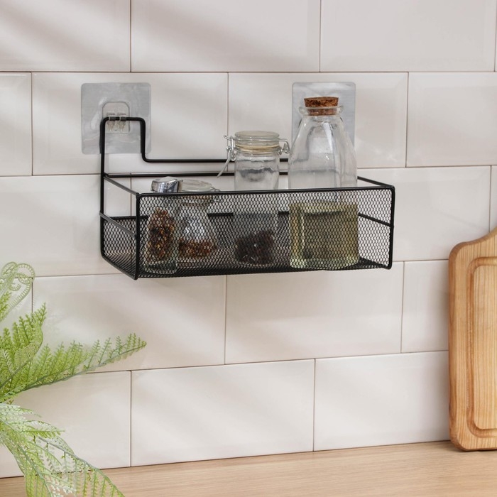 Полка для кухни Доляна, на липучках, 26&times;13,5&times;14 см, цвет чёрный