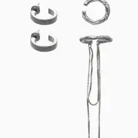 Набор серьги и каффы 4 шт. "Минимализм" водопад, цвет серебро