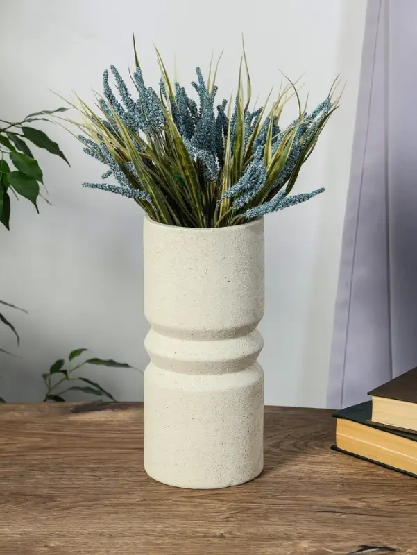 Ваза керамика настольная "Бэрри" прямая кольца, h=24,5 d=11 см, белый