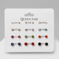 Пусеты 12 пар &laquo;Фантазия&raquo; маленькие d=3-6 мм, цветные в золоте