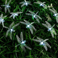 Гирлянда &laquo;Нить&raquo; 4.5 м с насадками &laquo;Стрекозы&raquo;, IP44, тёмная нить, 30 LED, свечение белое, 2 режима, солнечная батарея