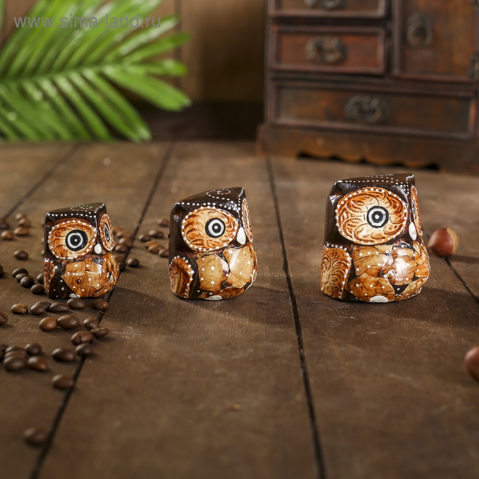 Сувенирный набор дерево "Совы с листьями"(3 шт)  6х14х7 см