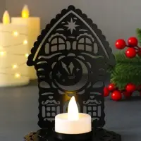 Подсвечник новогодний "Домик с часами" чёрный 6,7х10х13,5 см