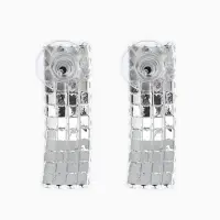 Серьги со стразами "Прямоугольник" 30*9мм, цвет белый в серебре