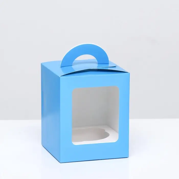 Коробка для 1 капкейк с окном голубая, 9.2&times;9.2&times;11.1 см