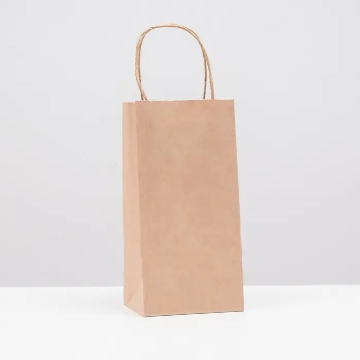 Пакет крафт без печати, круглая ручка 12&times;8&times;24 см