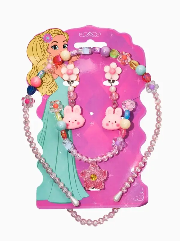 Комплект детский &laquo;Выбражулька&raquo; 3 предмета, клипсы, бусы, ободок, крлики, цветной