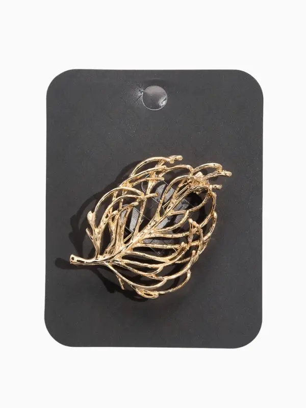 Брошь "Лист" веточка, цвет золото