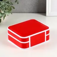 Шкатулка пластик, кожзам для украшений 6 ячеек, 10 полос, красная 13,5х11,5х5,5 см