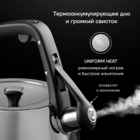Чайник со свистком 2,5 л Mela-2,5L Серый нерж. стал