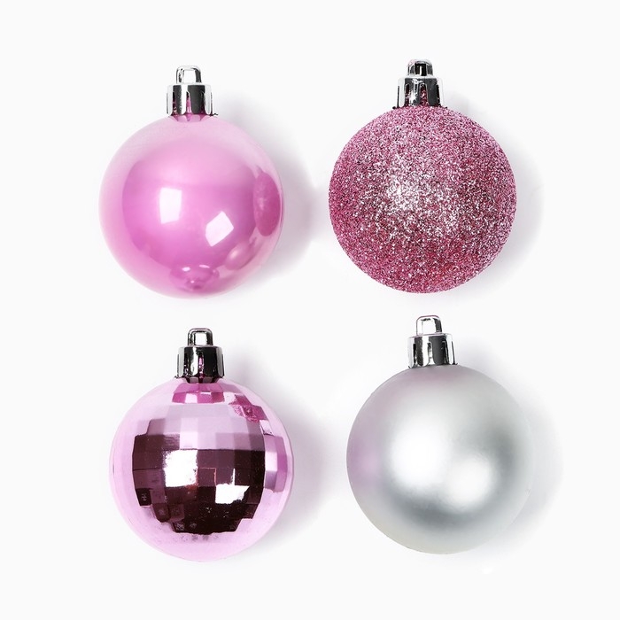 Ёлочные шары новогодние, на Новый год, d=5 см, 20 шт., цвет розовые и серебристый