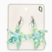 Серьги из стекла "Море", звезда, цвет голубой в серебре