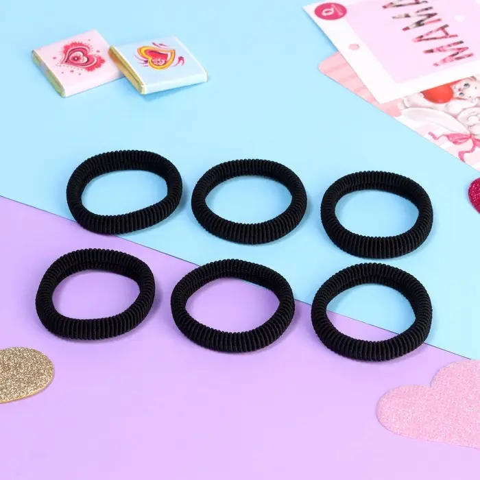 Резинки для волос &laquo;Авокадо лав&raquo;, набор 6 шт., крутышка, 4 см, чёрные