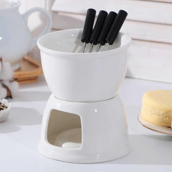 Фондюшница керамическая &laquo;Для сладкой парочки&raquo;, 350 мл, цвет белый