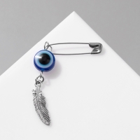 Булавка-оберег &laquo;От сглаза&raquo; перо, цвет синий в серебре