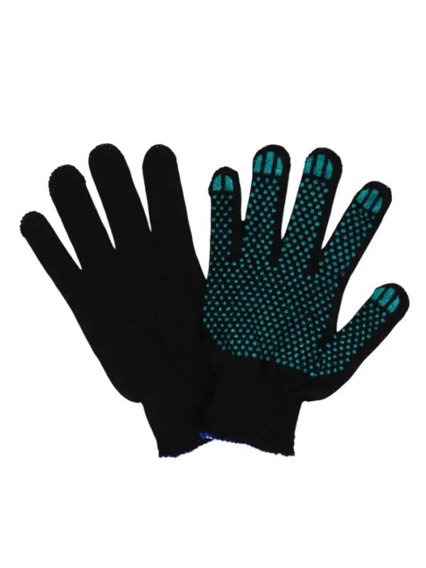 Перчатки садовые, хб, вязка 10 класс, 3 нити, размер 9, с ПВХ точками, чёрные