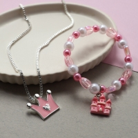 Набор детский "Выбражулька" 2 пр-та: кулон, браслет, корона, замок, цвет бело-розовый