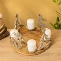 Подсвечник на 4 свечи "Рождество" алюминий, дерево 29,5х29,5х19 см