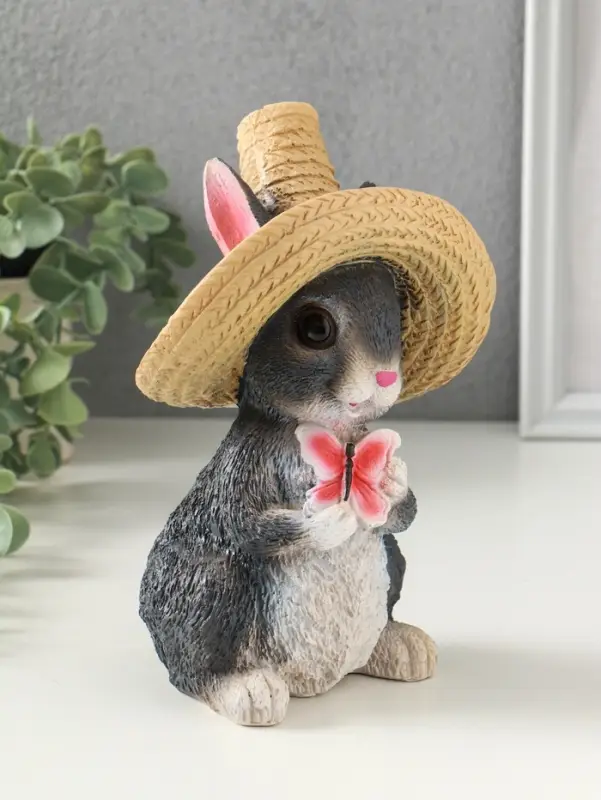 Копилка "Зайчик в шляпе с бабочкой" 19х13х12 см, серый