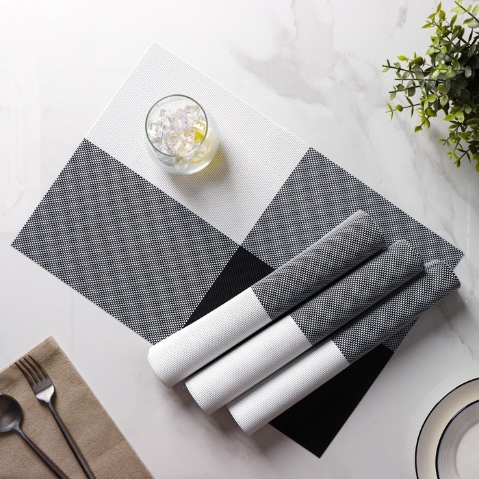 Салфетки сервировочные на стол Доляна &laquo;Настроение&raquo;, 4 шт, 45&times;30 см, цвет бело-чёрный