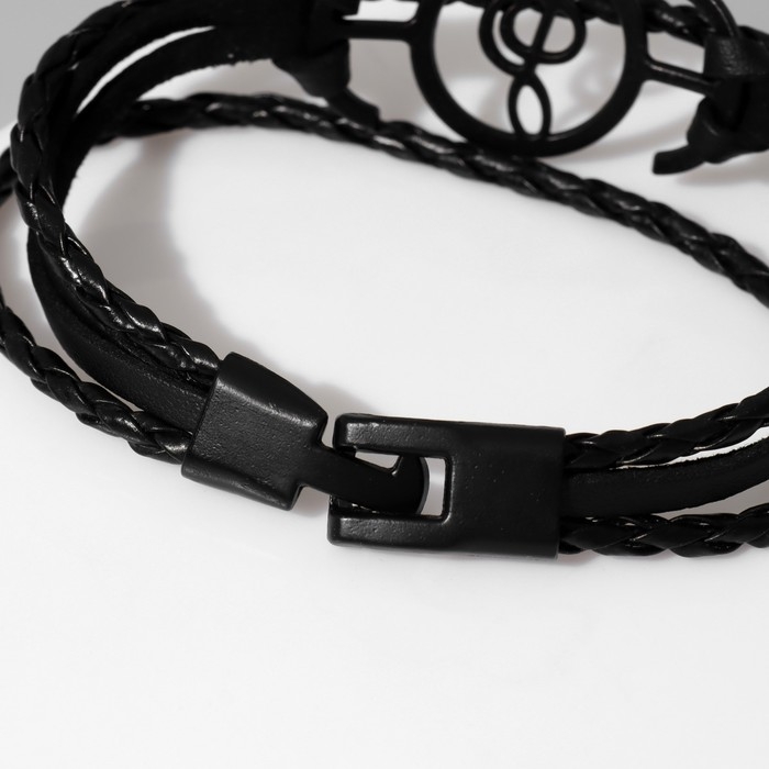 Браслет кожа &laquo;Коса двойная&raquo; нота, цвет чёрный в чёрном металле, L=21 см