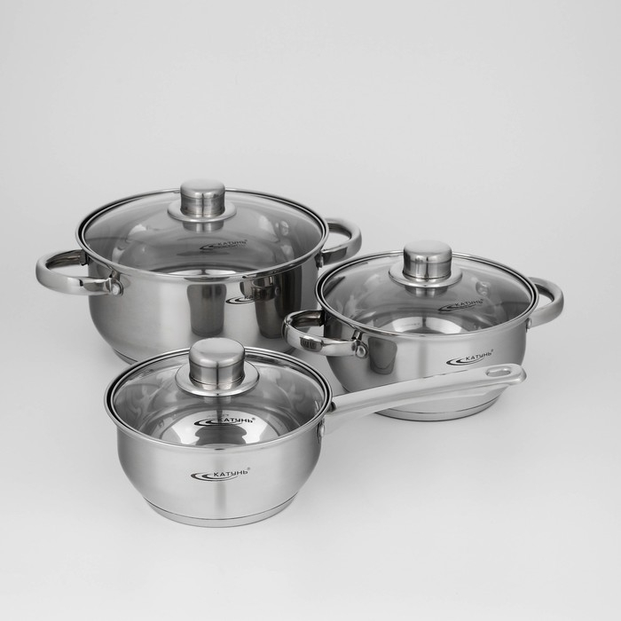 Набор кастрюль &laquo;Гретта&raquo;, 3 предмета: кастрюли 2,2 л, 4,2 л, ковш 1,6 л, капсульное дно, индукция