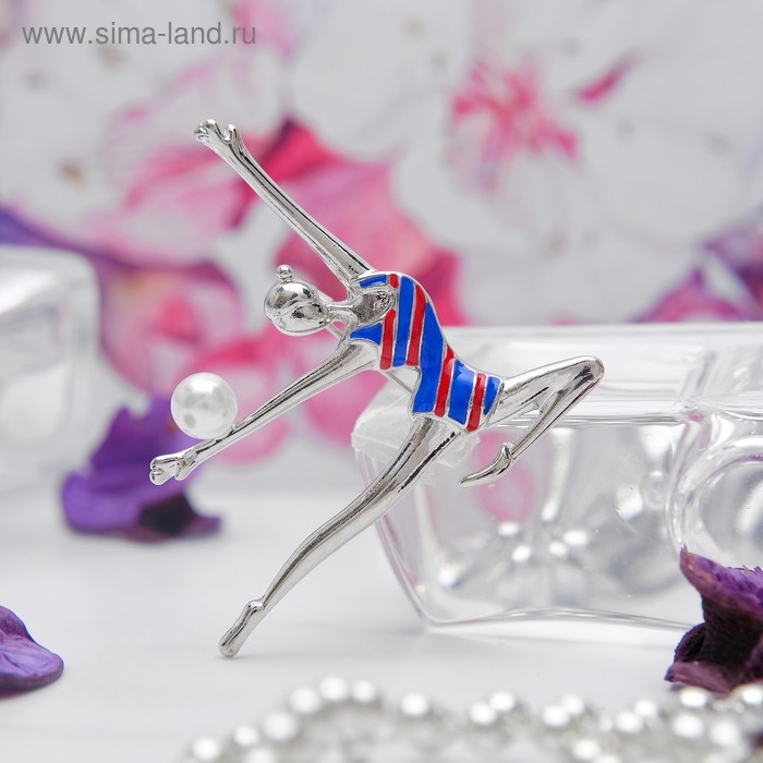 Брошь &laquo;Гимнастка с мячом&raquo;, цвет красно-синий в серебре