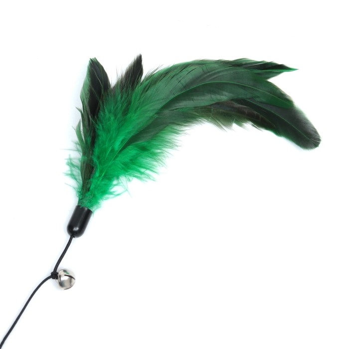 Дразнилка-удочка с пёрышками на деревянной палочке, 40 см, микс цветов