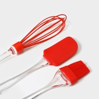 Набор для выпечки Доляна &laquo;Лёд. Макси&raquo;, 3 предмета: лопатка 24 см, кисть 22 см, венчик 26 см, цвет красный