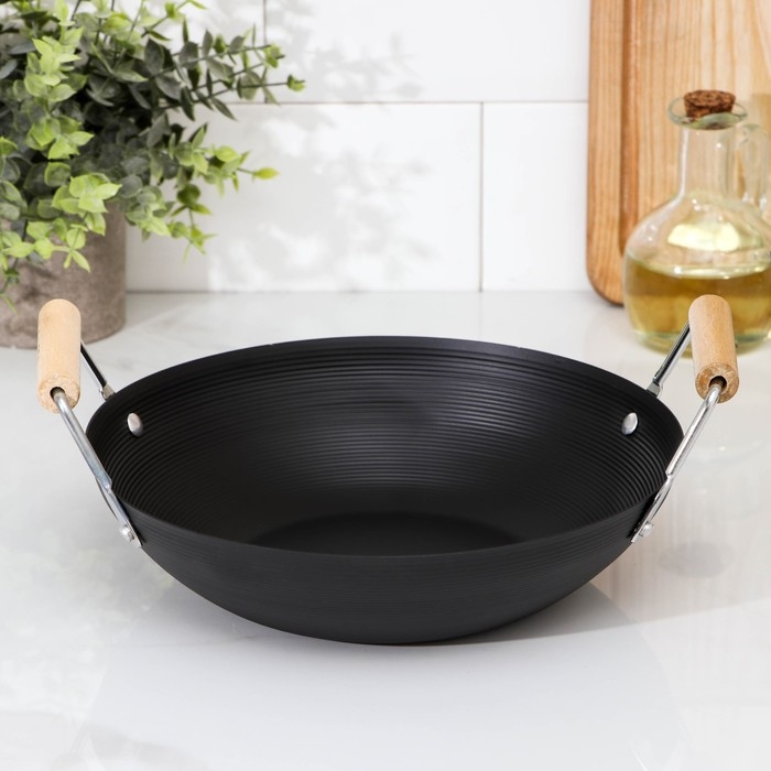 Сковорода-WOK Доляна &laquo;Жаклин&raquo;, d=24,5 см, деревянные ручки, цвет чёрный